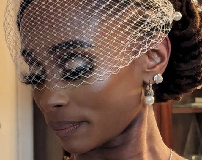 Short Pearl Birdcage Veil with Pearls Wedding Bird Cage Veil Bridal Pearl Veil Face Mask