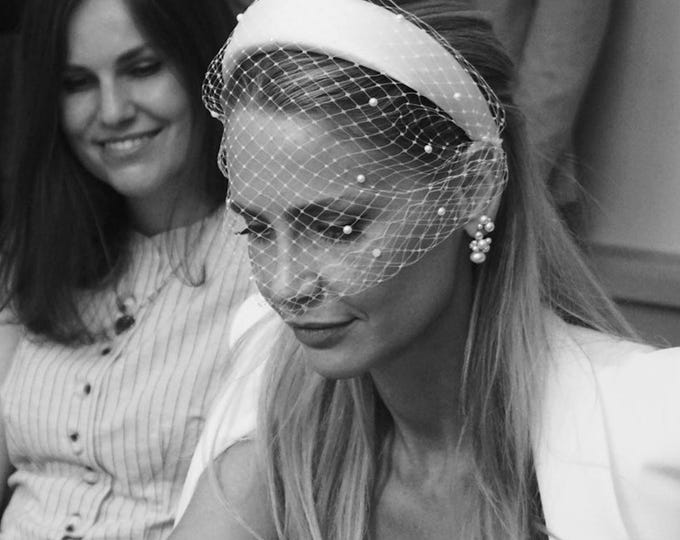 Civil Wedding Birdcage Veil : Pearl Veiled Headband Bridal Fascinator Courthouse Wedding Headpiece