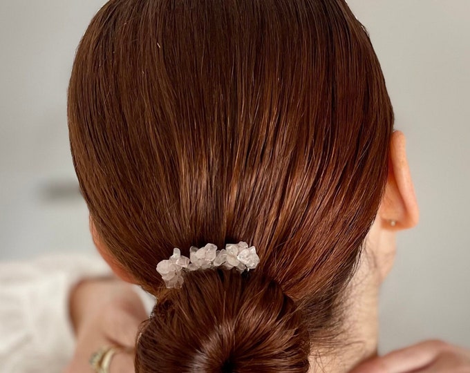Rose Quartz Hair Pins 3pcs, Modern Wedding Hair Pins, Bridal Hair Pins, Bridesmaid Gift, Bridal Party Gift