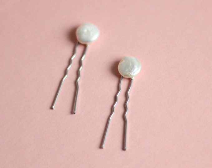 Bridal Pearl Hair Pins 2x, Natural Keshi Pearl Hair Pins, Large Freshwater Pearl Hair Pins, Wedding Hair Accessory