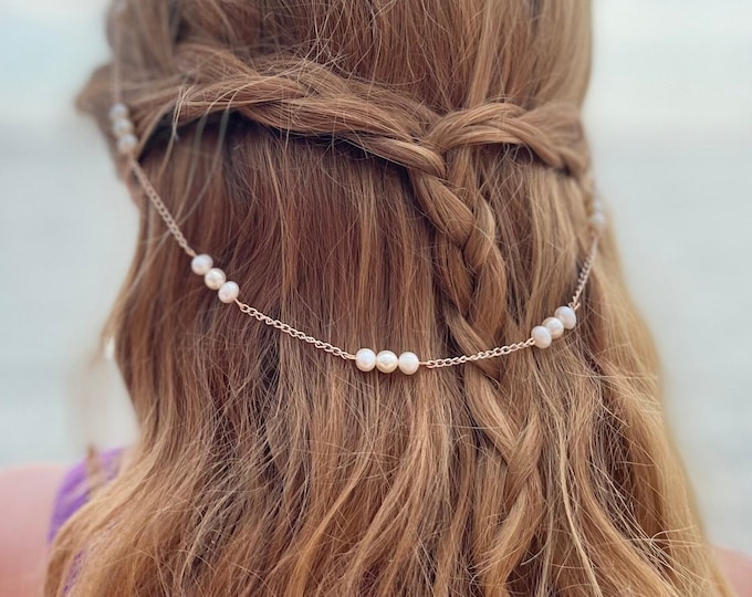 Flower Girl Gift Hair Pearl Hair Chain One Strand with Pearls Bridal Hair Chain Bridesmaid Gift Bridal Party Gift