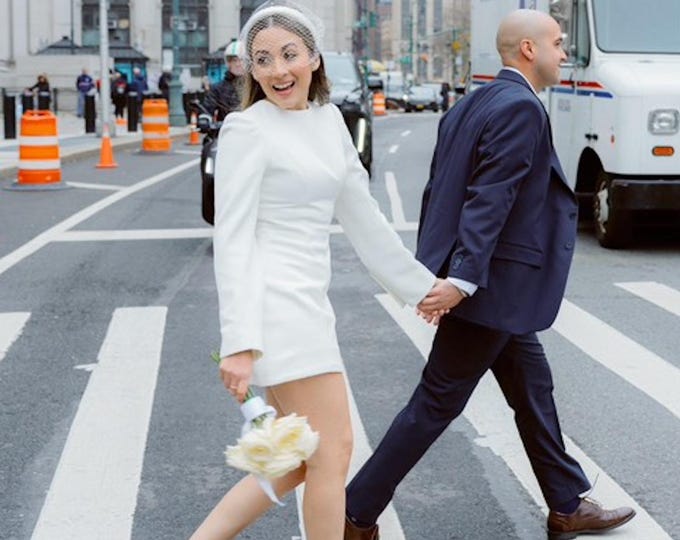 Birdcage Veil Headband Satin Wedding Fascinator with Veil Bridal Birdcage Veil Civil Wedding Courthouse Headpiece