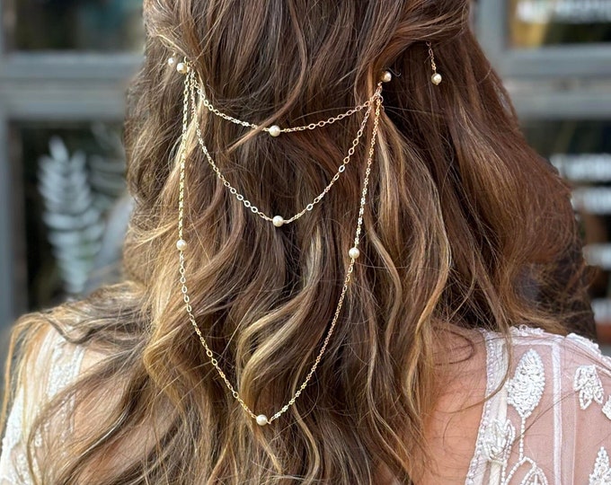 Pearl Hair Chain Wedding Pearl Hairchain Infinity Sign Hair Chain Bridal Boho Headpiece