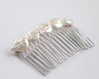 Peine de perla nupcial, peine de perla Keshi natural, peine de perla grande de agua dulce, accesorio para el cabello de boda