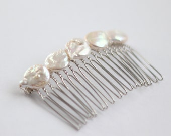 Bridal Pearl Hair Comb, Natural Keshi Pearl Hair Comb, Large Freshwater Pearl Hair Comb, Wedding Hair Accessory