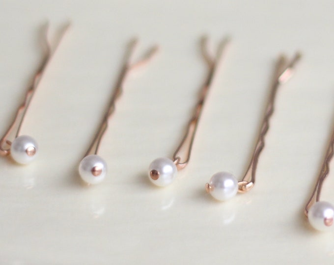 Rose Gold Hair Pins with Pearls Round Hair Pins 10x Bridesmaids Pearl Hair Pins Bridal Party Hair Pins Flower Girl
