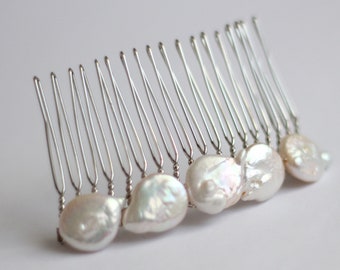 Bridal Pearl Hair Comb for Wedding, Natural Keshi Pearl Hair Comb, Large Freshwater Pearl Hair Comb, Wedding Hair Accessory