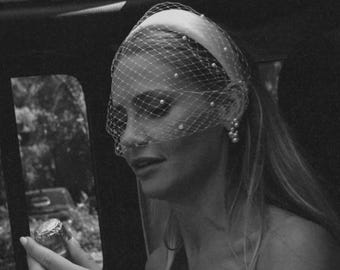 Civil Ceremony Headband Veil : Pearl Veiled Fascinator Legal Wedding Courthouse Hairband with Veil