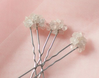 Rose Quartz Hair Pins 3pcs, Modern Wedding Hair Accessories, Bridal Hair Pins, Bridesmaid Gift