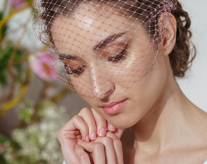 Rose Gold Veil Birdcage Pink Veil for Bride Face Veil Mini Bridal Birdcage Veil Rose Gold Wedding Veil Pink Veil