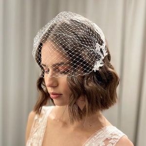 Floral Birdcage Veil, Flower Lace on Bridal Veil, Flower Veil, Wedding Veil, Bird Cage Veil image 1