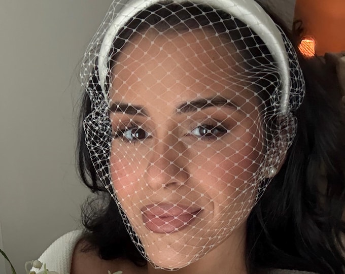 Veiled Headband Bridal Birdcage Veil with Pearls Wedding Headband Veil Courthouse Wedding Civil Ceremony Veil
