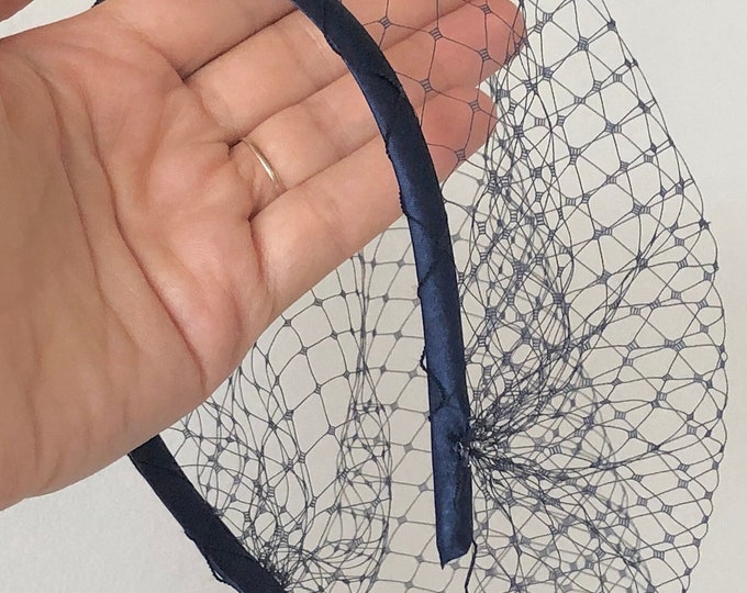 Navy Blue Headband Veil on Headband Birdcage Navy Blue Veil Bridal Birdcage Fascinator Wedding Veil Dark Blue