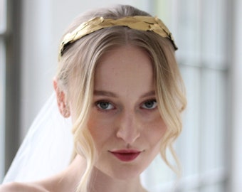 Bridal Gold Headband with Feathers Headband Grecian Goddess Headband Gold Fascinator Wedding Headpiece