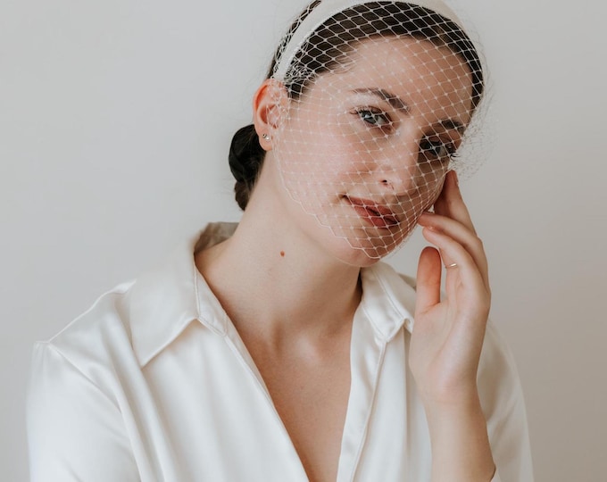 Ivory Headband Veil Birdcage: Bridal Fascinator Civil Wedding Courthouse Headpiece Veiled Special Occasion
