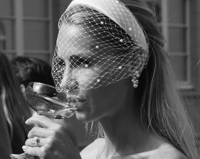 Bridal Birdcage Veil Headband: Civil Wedding Headpiece Veiled Fascinator for Courthouse Wedding