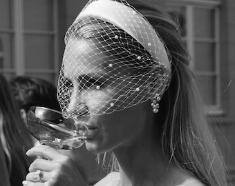 Bridal Birdcage Veil Headband: Civil Wedding Headpiece Veiled Fascinator for Courthouse Wedding