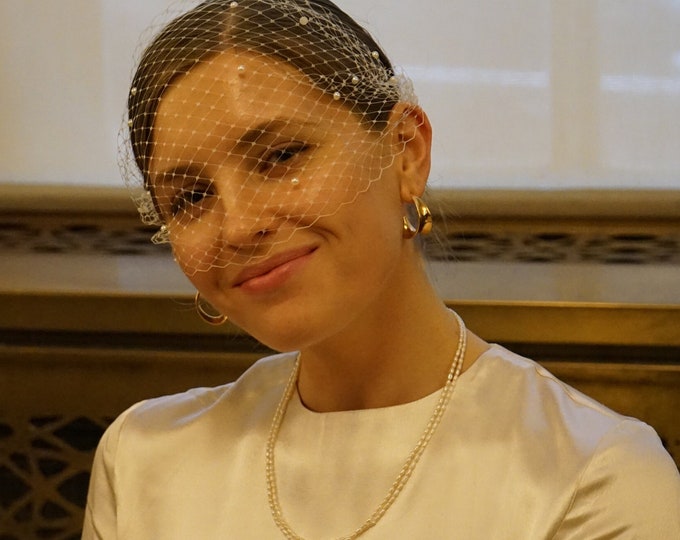 Bridal Pearl Veil, Birdcage Veil, Wedding Pearl Veil, Short Pearl Veil, Civil Wedding Veil, Courthouse Veil