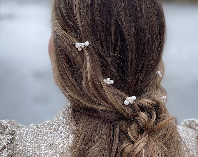 Freshwater Pearl Cluster Hair Pins 6pcs, Bridal Hair Pins, Wedding Pearl Hair Accessories, Bridesmaids Gift