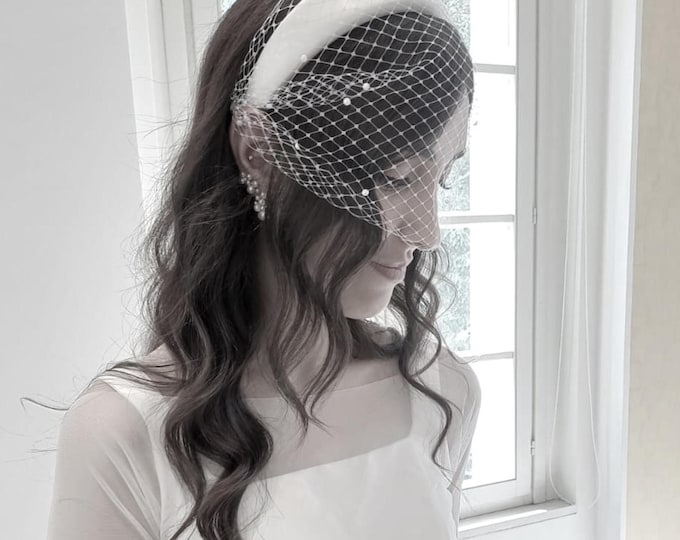 Civil Wedding Veil with Pearls Bridal Birdcage Veiled Headpiece Courthouse Wedding Headband