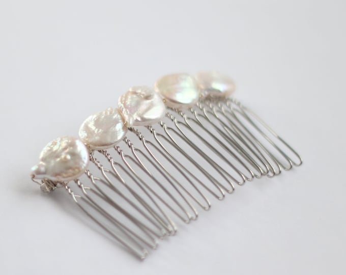 Bridal Pearl Hair Comb Large Freshwater Pearl Hair Comb Wedding Hair Accessory