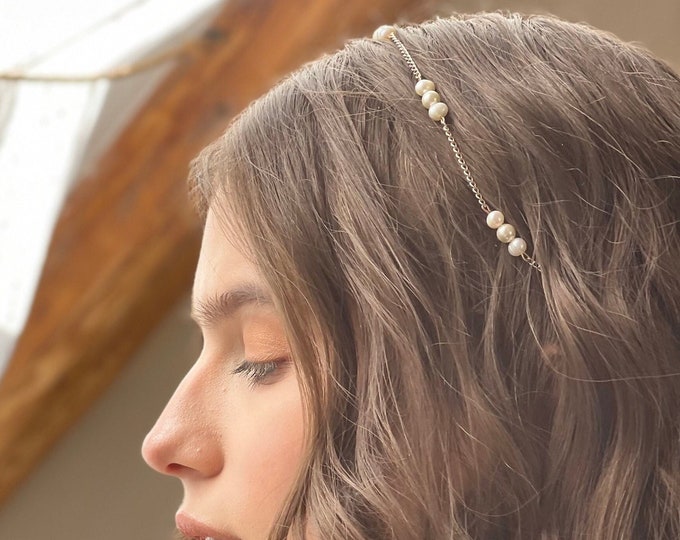 Pearl Hair Chain Bridal Head Chain Bridesmaid Gift Hair Piece with Pearls Headband Flower Girl Wedding Pearl Hair Chain