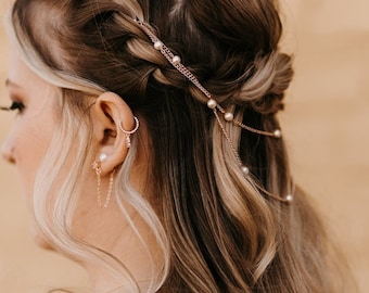 Pearl Hair Chain: Bridal Pearl Head Chain Wedding Headpiece Boho Bridesmaid Gift Hair Accessories