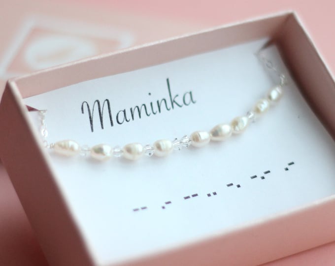 Freshwater Pearl Bracelet for Mom, Morse Code Bracelet, Personalized Pearl Bracelet, Gift for Mum, Mothers Day Gift for New Mom