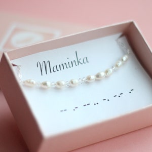 Freshwater Pearl Bracelet for Mom, Morse Code Bracelet, Personalized Pearl Bracelet, Gift for Mum, Mothers Day Gift for New Mom