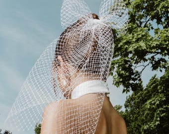 Birdcage Veil Bow Bridal Tea Veil with Bow Bachelorette Hair Piece Wedding Rehearsal Hair Bow Bridal Shower Gift for Bride