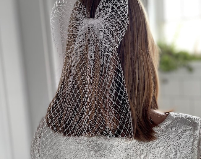 Veil Bow Bridal Tea Veil with Bow Bachelorette Hair Piece Wedding Rehearsal Hair Bow Bridal Shower Gift for Bride