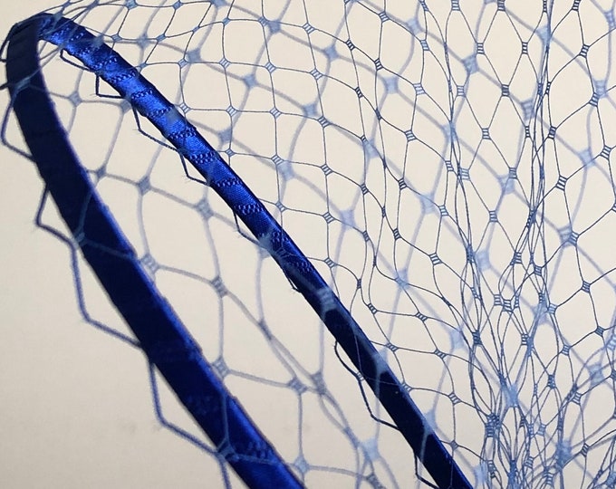 Blue Veil Headband Birdcage Veil Royal Blue Fascinator Wedding Guest Headpiece Tea Party