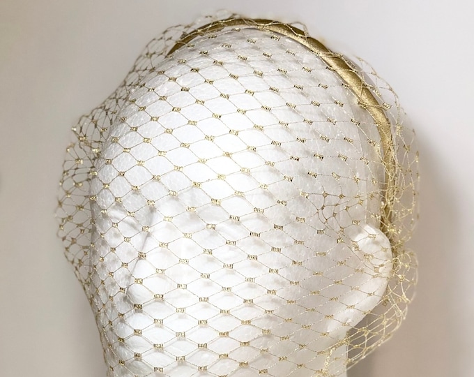 Veil on Headband Gold Birdcage Veil Headband on Veil Bridal Birdcage Fascinator Wedding Veil Headband Wedding Guest Veil