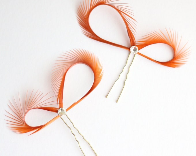 Orange Hair Pins 2x Wedding Guest Headpiece Fascinator Hair Accessories Burnt Orange Bridesmaids Gift Bridal Party Hair Clips