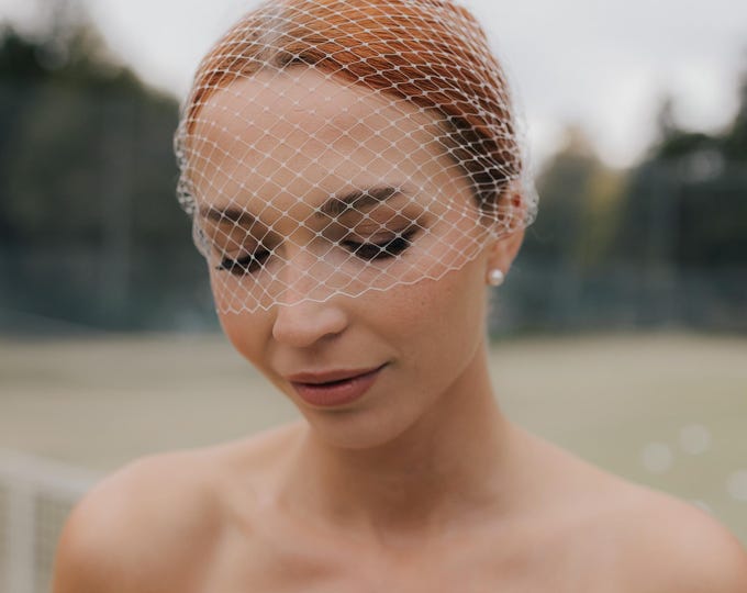 Pearl Birdcage Veil: Civil Wedding Veil Courthouse, Veiled Bridal Headpiece