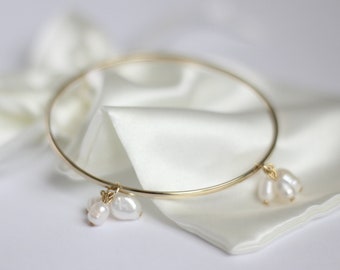 Freshwater Pearl Bangle Bracelet, Gold Plated Bangle, Bridal Pearl Bracelet, Gift For Her, Bridesmaid Gift