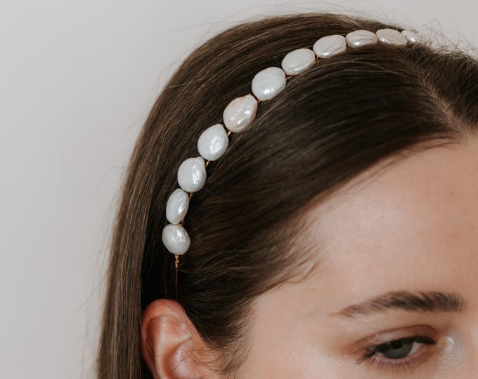 Pearl Headband Bridal Pearl Headpiece Civil Wedding Courthouse Headband Keshi Pearl Hairband for Bride Alice Band