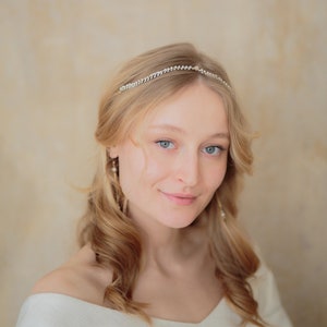 Bridal Pearl Headband, Arrow Hair Chain, Pearl Headband for Wedding, Style 412 image 2