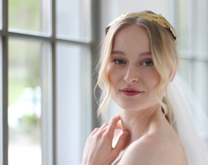 Bridal Gold Headband with Feathers Headband Grecian Goddess Headband Gold Fascinator Wedding Headpiece