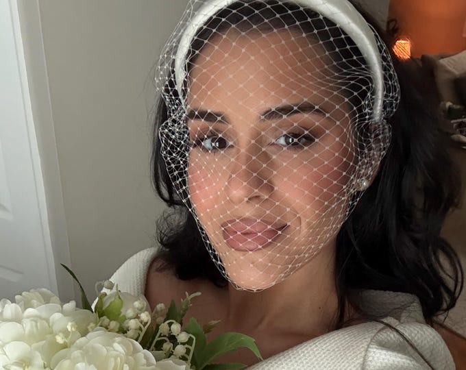 Veiled Headband Bridal Birdcage Veil with Pearls Wedding Headband Veil Courthouse Wedding Civil Ceremony Veil