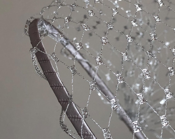 Silver Veil Headband Birdcage Wedding Veiled Fascinator Silver Wedding Guest Headpiece (0.5cm wide headband)