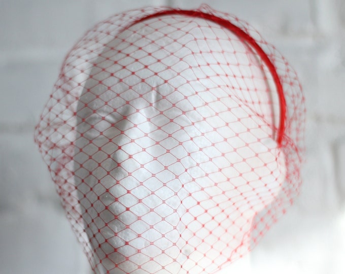 Red Birdcage Headband Veil on Headband Red Birdcage Veil Fascinator Bridal Veil Bird Cage Red Veil Wedding Guest