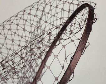 Brown Fascinator Veiled Headpiece Wedding Guest Veil Headband Bridesmaids Hair Band (0.5cm wide headband)