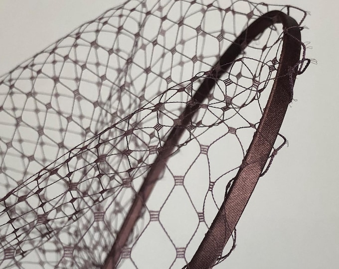 Brown Veil Headband Birdcage Wedding Veiled Fascinator Brown Wedding Guest Headpiece (0.5cm wide headband)
