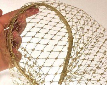 Gold Birdcage Veil on Headband Gold Birdcage Veil Headband on Veil Bridal Birdcage Wedding Guest Veil Headband