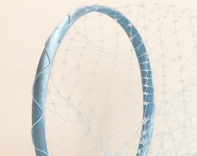 Light Blue Bridal Birdcage Veil Wedding Veil Headband with Veil Blue Fascinator Wedding Guest Headpiece
