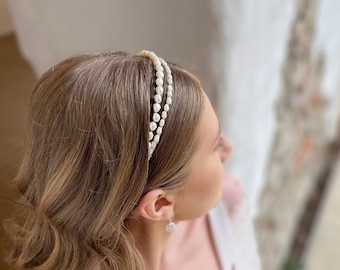 Pearl Headband Freshwater Pearl Headpiece Civil Wedding Pearl Headpiece Bridal Pearl Headband Double Pearl Headpiece for Bride
