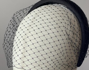 Black Birdcage Veil Headband Satin Headband Veil Wedding Guest Fascinator Special Occasion Headpiece Black