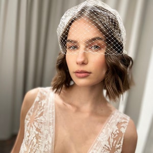 Pearl Birdcage Veil with Pearls Wedding Birdcage Veil, Short Pearl Veil, Face Veil Mask zdjęcie 6