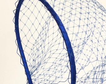 Royal Blue Veil Birdcage Headband Veil Bridal Blue Fascinator with Veil Wedding Guest Headpiece Special Occasion